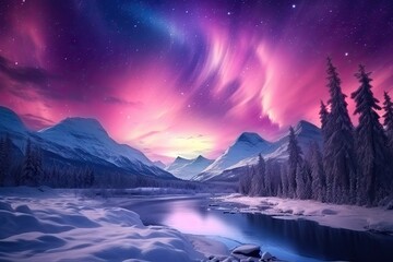 aurora boreal sky over a landscape with snow generative ai