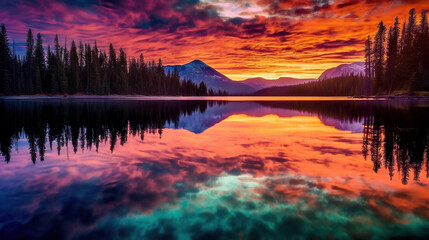 Canvas Print - colorfull reflection photography, breathtaking nature scenery with bold colors and symmetry