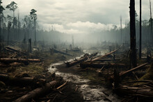 Image Of A Cleared Forest Area With A Few Remaining Trees, Representing The Devastating Effects Of Deforestation