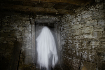 Canvas Print - ghost in abandoned building Halloween background