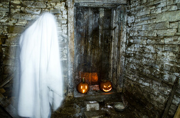 Wall Mural - ghost in abandoned building Halloween background