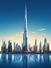 Burj Khalifa its height skyscraper illustration , Burj khalifa 3D illustration, Generative Ai 