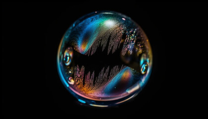 Poster - Vibrant raindrop reflects beauty in nature on dark background generated by AI