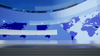 Canvas Print - World Map background. news Studio Background for news report and breaking news on world live report