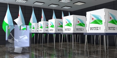 Wall Mural - Djibouti - polling station with ballot box and voting booths - election concept - 3D illustration