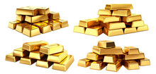Set Of Gold Bars Stacks, Cut Out