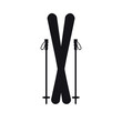 Vector flat crossed skis silhouette isolated on white background
