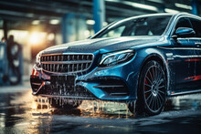 Car Washing Concept. Background With Selective Focus And Copy Space