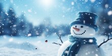Christmas Snowy Winter Snowman Snowflakes Falling Background Cinematic