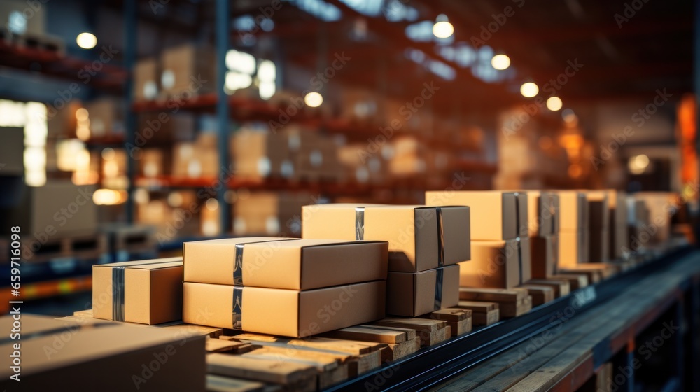 stock product inventory on shelf at distribution warehouse. logistic ...