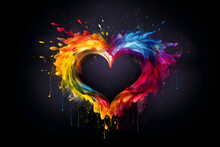 Abstract Colorful Heart Shape Explosion On Black Background
