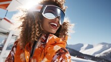 Beautiful Woman At A Ski Resort In Winter Clothes. Active Lifestyle, Vacation And Recreation.