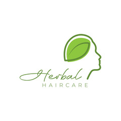 Wall Mural - beauty woman hair care treatment natural herbal leaves mascot minimalist style clean line simple logo design vector icon illustration