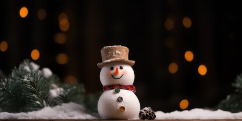 Wall Mural - Christmas - cute snowman with gifts for happy christmas and new year festival wallpaper with copy space