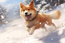 Anime Style Background, A Dog In The Snow