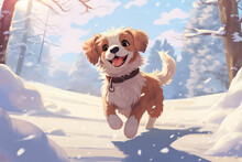 Anime Style Background, A Dog In The Snow