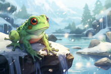 Anime Style Background, A Frog In The Snow