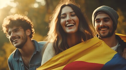 Colombian people with their flag