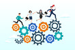 © Art of Ngu - Business people running on rotating cogwheel or gear to drive business, organization efficiency, development and workflow, business strategy to make team success, company system and resources (Vector)