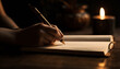 Handwriting on paper, studying by candlelight generated by AI