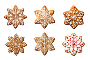 Wall Mural - Christmas homemade gingerbread cookies collection isolated on a transparent background