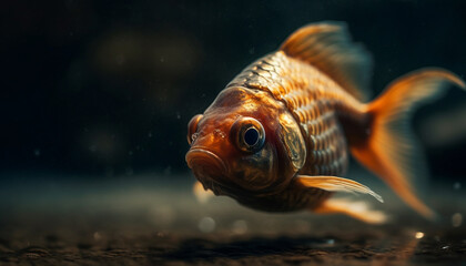 Sticker - Colorful goldfish swims in tropical reef, beauty in nature captured generated by AI