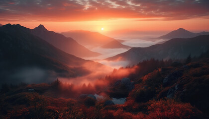 Canvas Print - Majestic mountain range in autumn, a tranquil hiking adventure awaits generated by AI