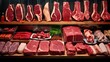 Various of zone raw meat in supermarket. Generative Ai