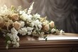 White coffin with flowers. The concept of funeral.