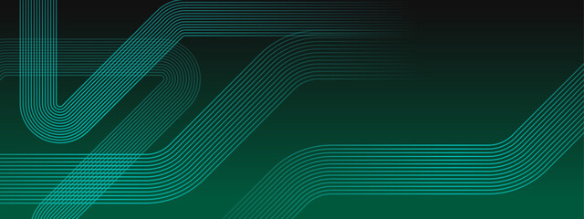 Wall Mural - Green modern simple dynamic shiny lines shapes banner with futuristic technology concept