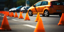 Car With Orange Traffic Cones
