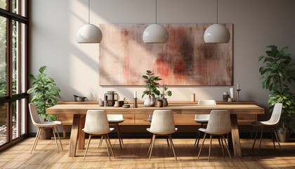 Wall Mural - Modern apartment with bright, comfortable living room and professional office generated by AI