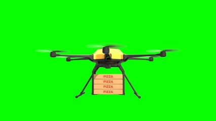 Wall Mural - The drone is delivering pizza, Fast food delivery concept, Drone food delivery technology on green background