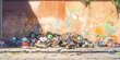 Anime urban city wall street junk rubbish mess, generated ai