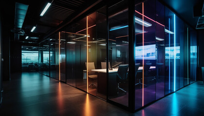 Sticker - The futuristic office modern design features glass walls and flooring generated by AI