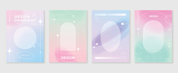 idol lover posters set. cute gradient holographic background vector with pastel color, sparkle, bord