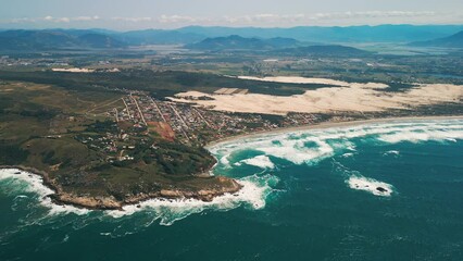 Poster - Aerial view of the Brazilian coastline with rough Atlantic Ocean. Area near the town of Imbituba