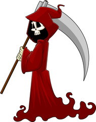 Wall Mural - Grim Reaper Skeleton Cartoon Character With A Scythe. Vector Hand Drawn Illustration Isolated On Transparent Background
