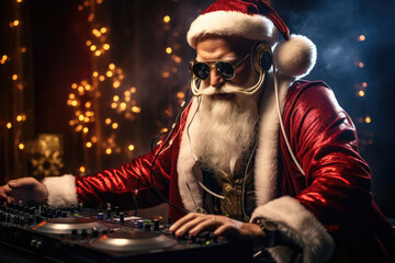 Canvas Print - a dj dressed as santa claus and wearing headphones