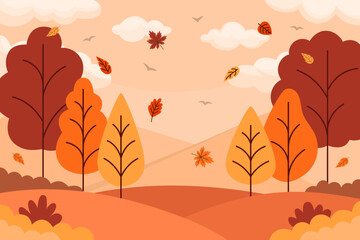 autumn season landscape background design with leaves for banner or presentation