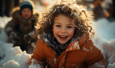 Snow day, kids playing outside.