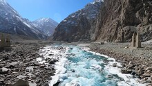 Shyok River Fresh Water Stream In Rugged Valley Between Mountains,  Ladakh, India