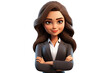 3D Cartoon Female Character in Business Suit, Arms Crossed Isolated on Transparent Background.