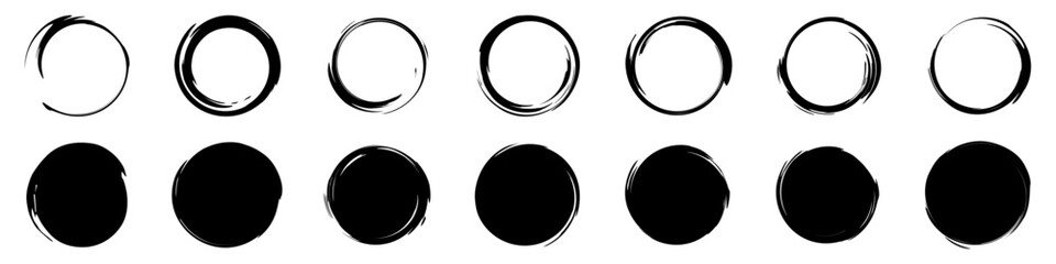 Wall Mural - set of black hand drawn round shapes. outline circles vector
