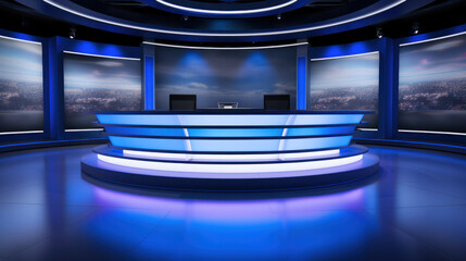 Virtual set of professional broadcast tv studio studio. News room interior