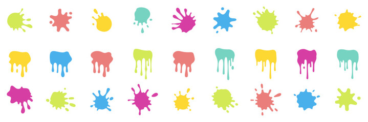 Sticker - minimal color Ink drops and splashes. Blotter spots, liquid paint drip drop splash and ink splatter.