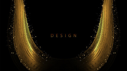 Wall Mural - Gold textured wavy shapes with glitter and tinsel on black design