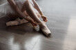© Nomad_Soul - Ballerina sitting on floor putting on pointe shoes before choreography lesson