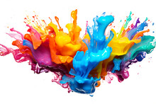 Exploding Liquid Paint In Rainbow Colors With Splashes	