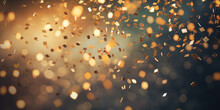 Glittering Colourful Confetti Falling Down. Party Background Concept For Holiday, Celebration, New Year's Eve Or Jubilee